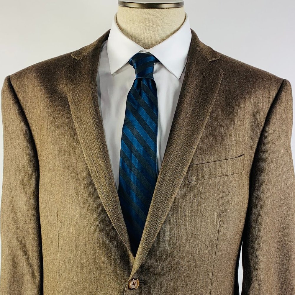 Ralph Ralph Lauren Mens 48 Sport Coat Brown Herringbone Silk Wool Blend 2 Button
